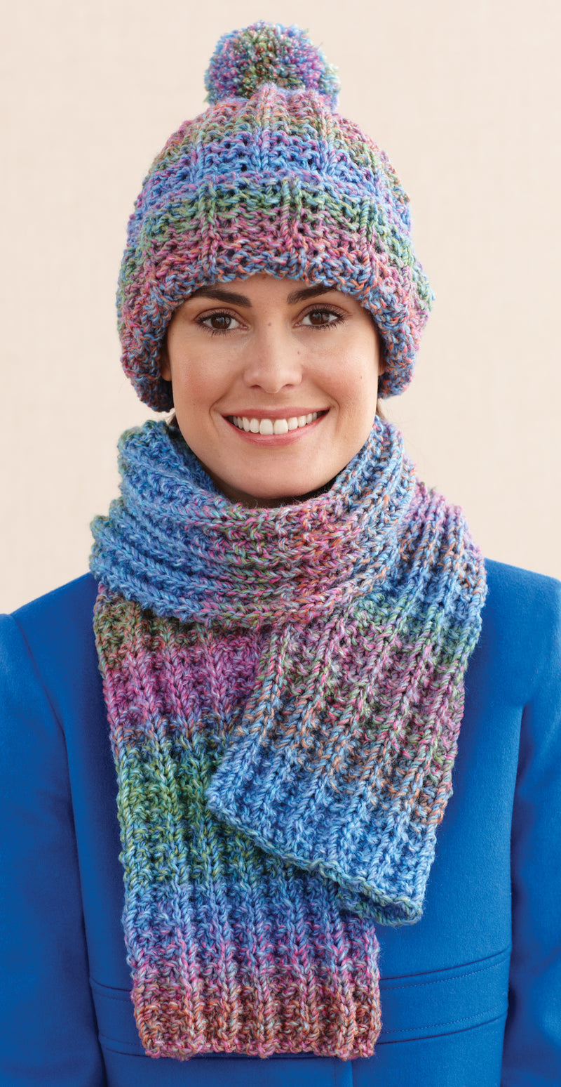 Rustic Ribbed Hat and Scarf Pattern (Knit) - Version 8