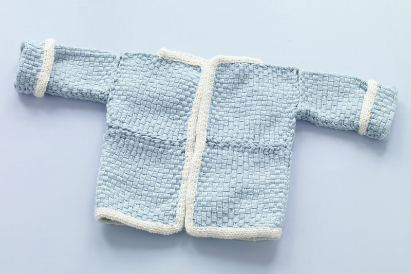 Loom Woven Baby Cardigan With Loom Knit Trim Pattern