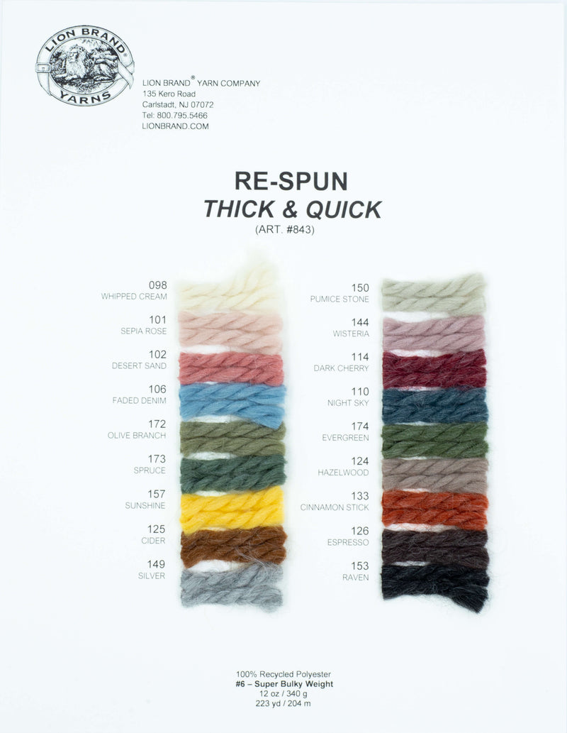 Re-Spun Thick & Quick Yarn:  Color Card