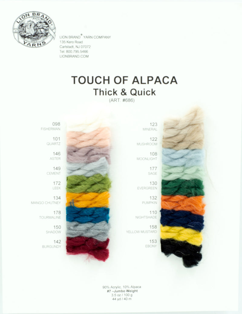 Touch of Alpaca® Thick & Quick® Yarn Color Card