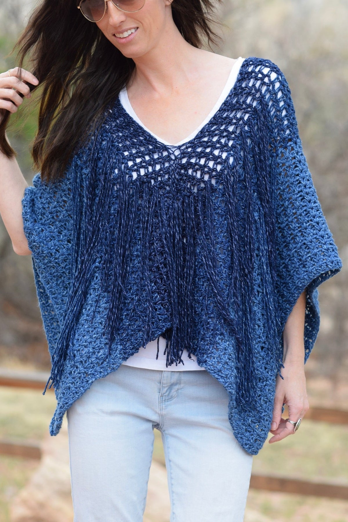 Crochet Kit - Azul V-Mesh Poncho – Lion Brand Yarn
