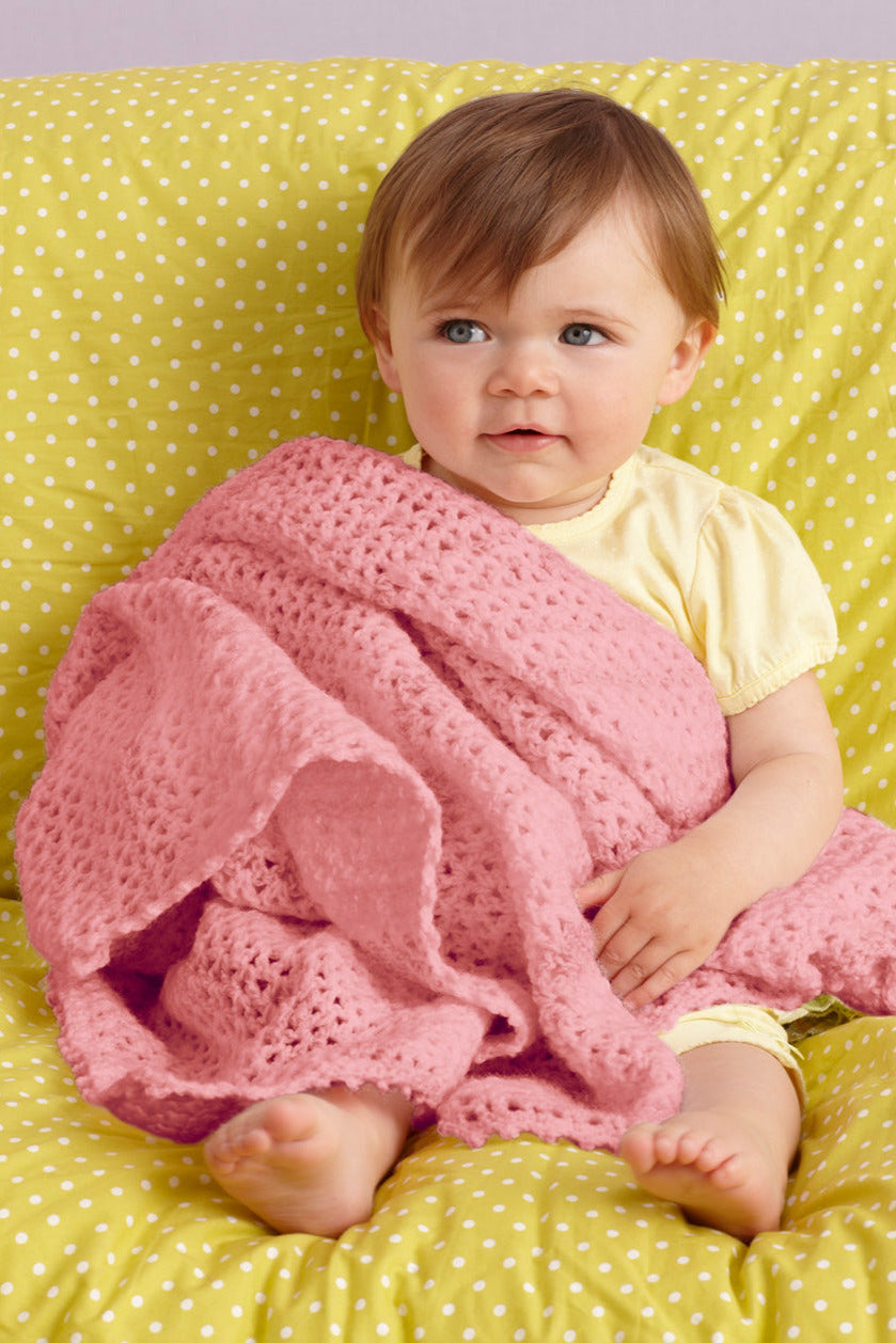 Pink V Stitch Baby Throw Pattern (Crochet) Version 2 Lion Brand Yarn