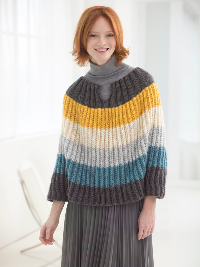 Flattering Striped Poncho (Knit) – Lion Brand Yarn