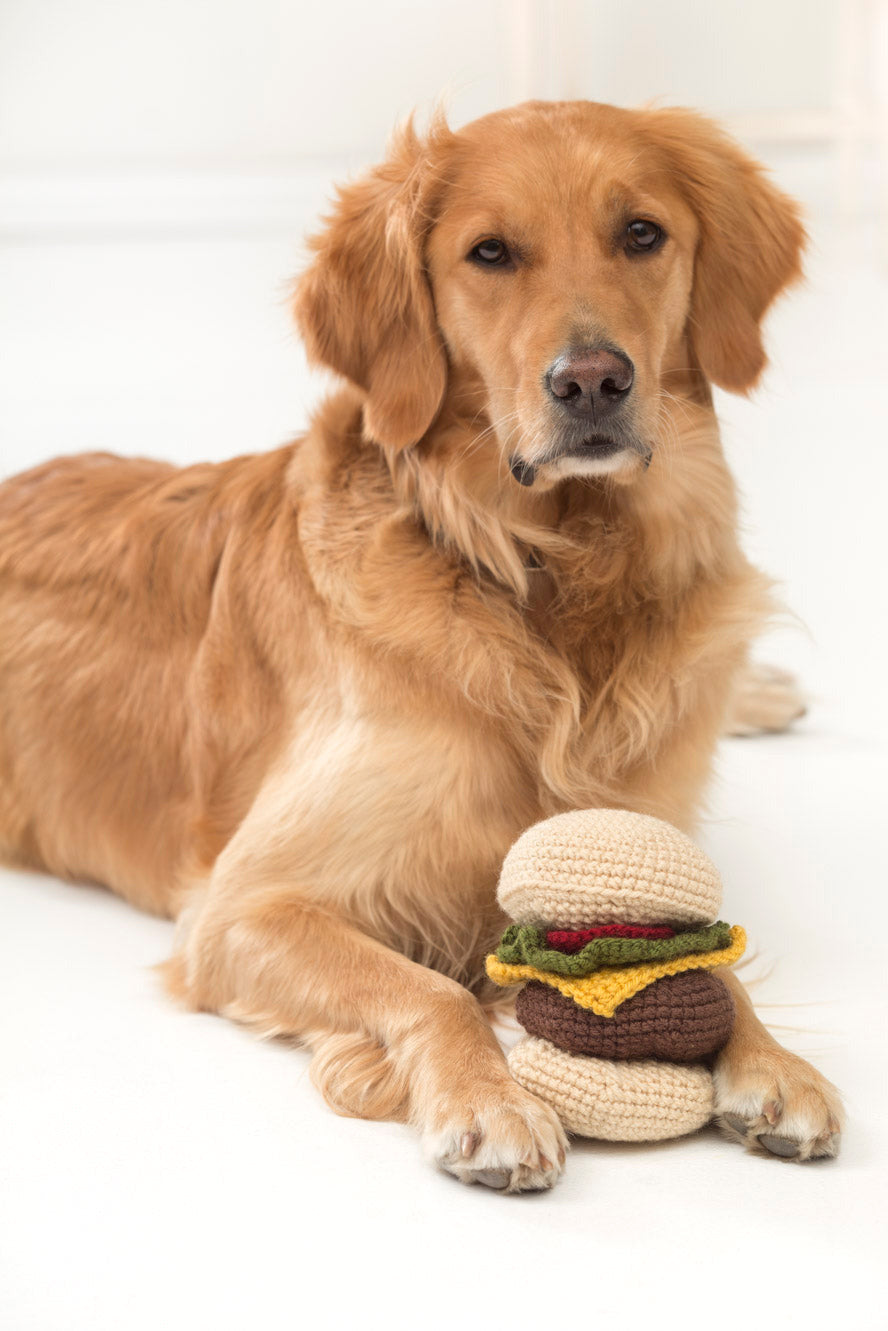 Red Hook Cheeseburger Dog Toy (Crochet) Lion Brand Yarn