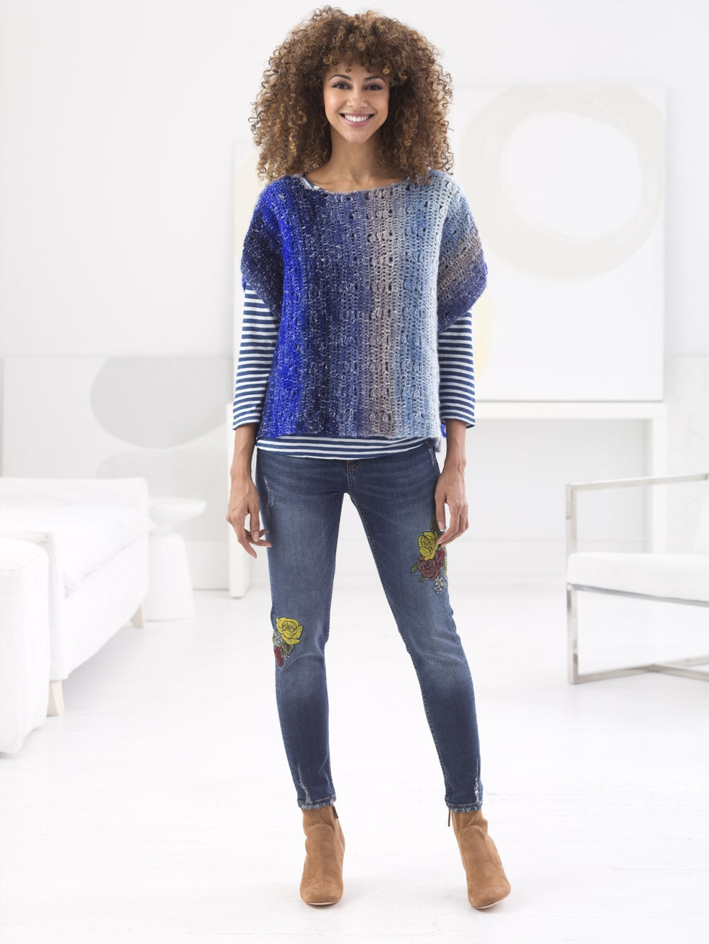 美品⁂センソユニコ⁂メフウ⁂ロングニットチュニック　凸凹生地　ストライプ　M Traver's Island Poncho (Crochet) – Lion Brand Yarn