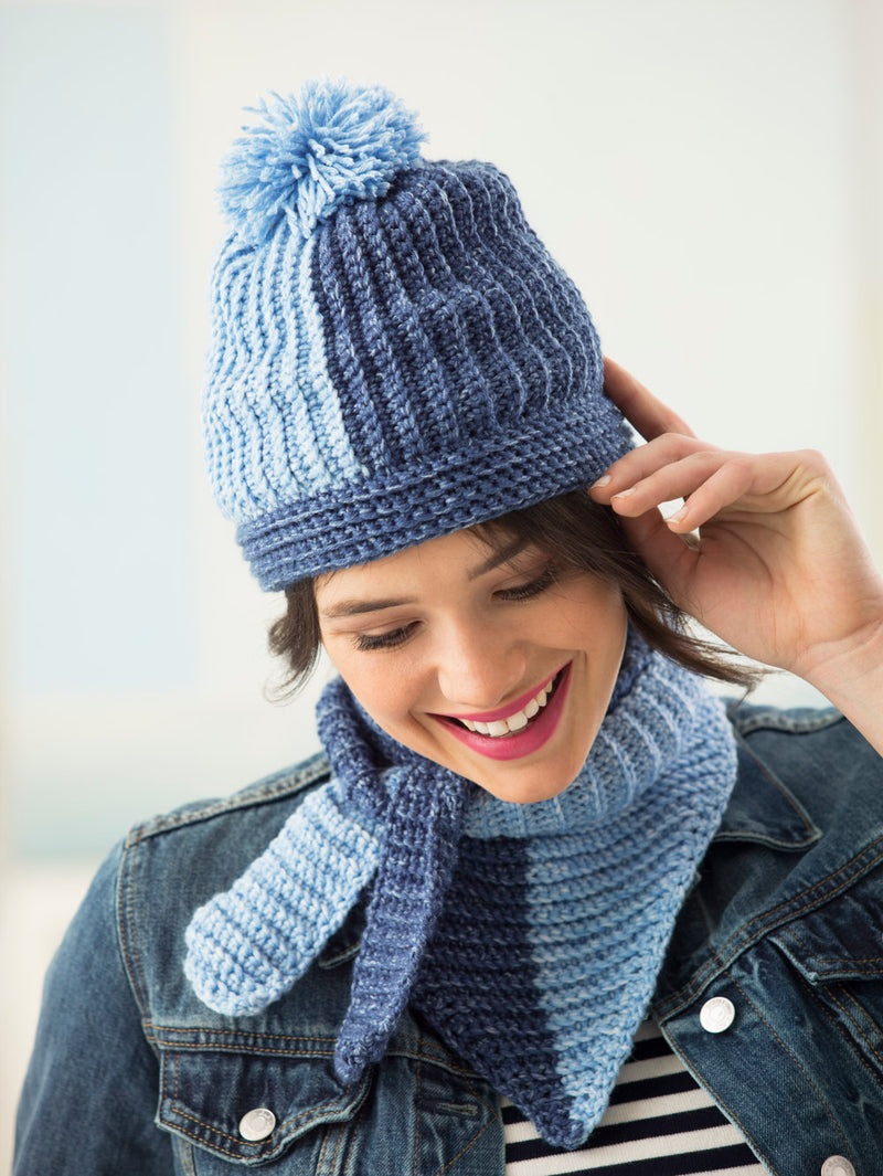 Two Color Hat Two Color Hat And Tied Scarf (Crochet) – Lion Brand Yarn