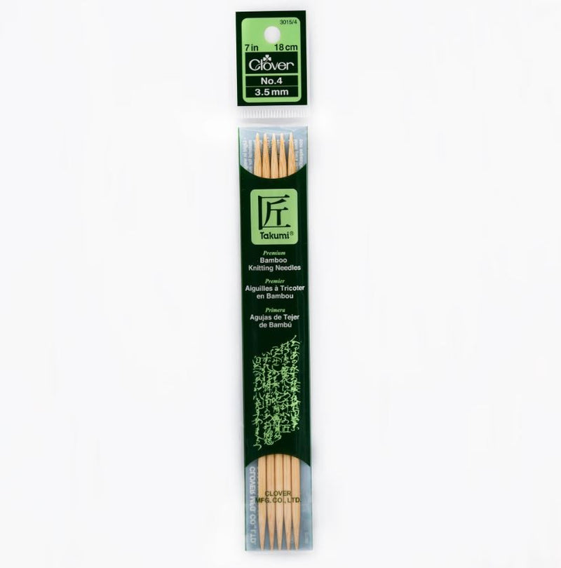 Clover Bamboo Needles Double Pointed 7" (Sizes 0 to 15)