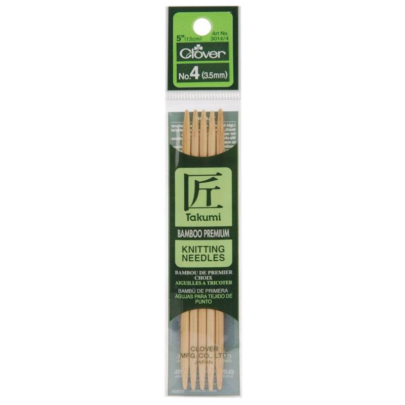 Clover Bamboo Needles Double Pointed 5" (Sizes 0 to 10.5)