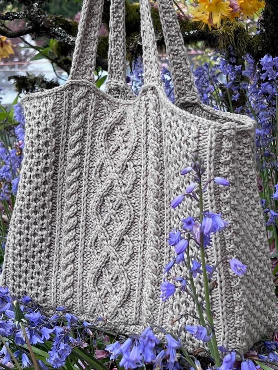 Open knitting project bag with essentials inside