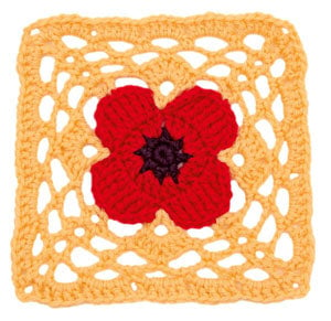 Crochet Floral Block: Poppy Square